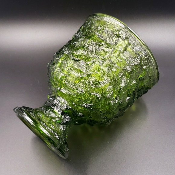 E O Brody Co Green Crinkle Glass Compote Flower Vase Planter Retro Décor - Picture 4 of 4